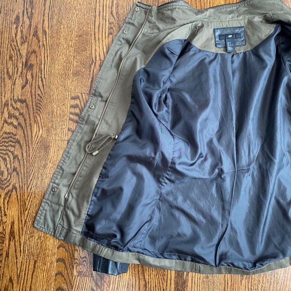 H&M Army Green Jacket Faux Leather Sleeves - US 2 - Picture 6 of 15